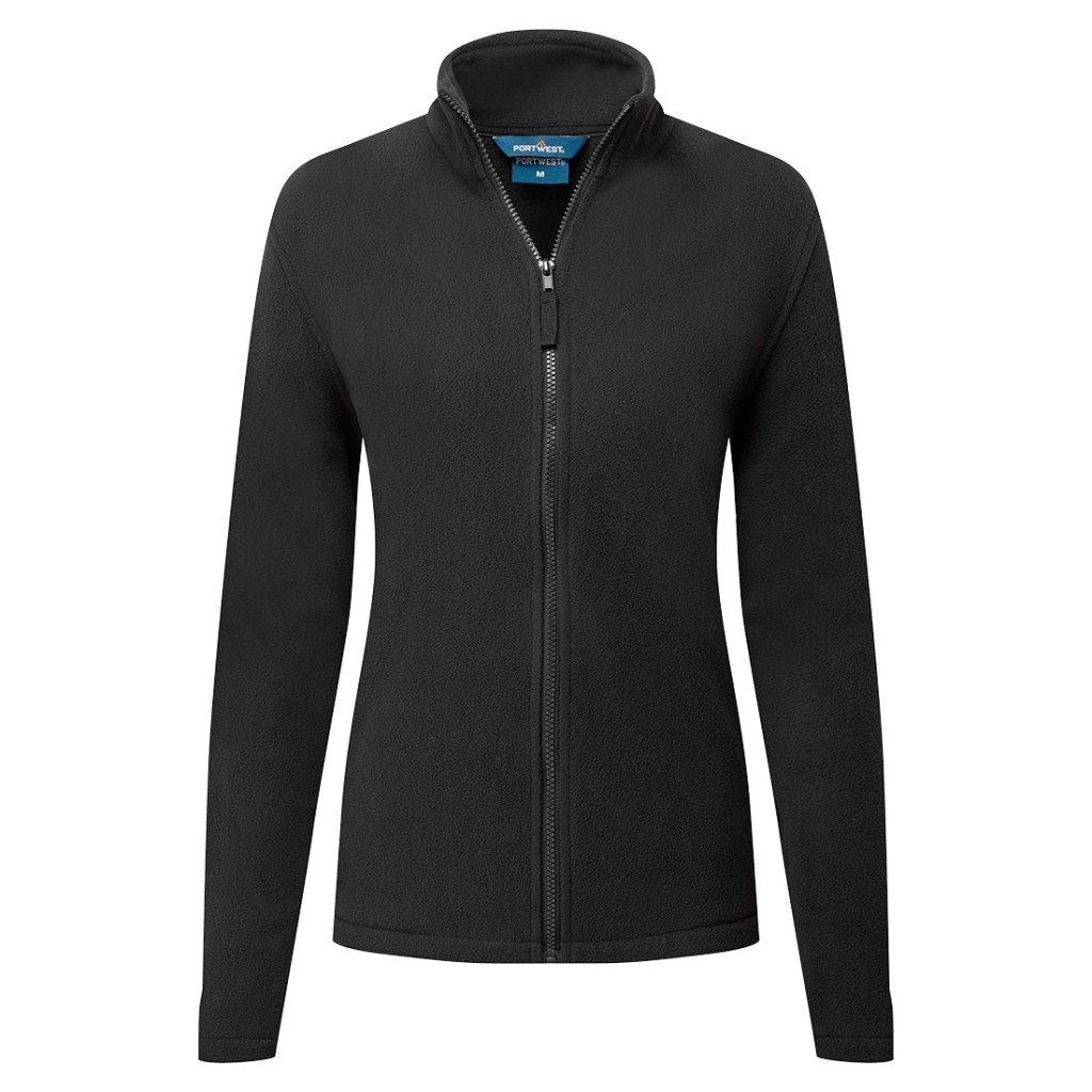A women's black workwear garment designed for use on construction sites and in industrial work environments.,