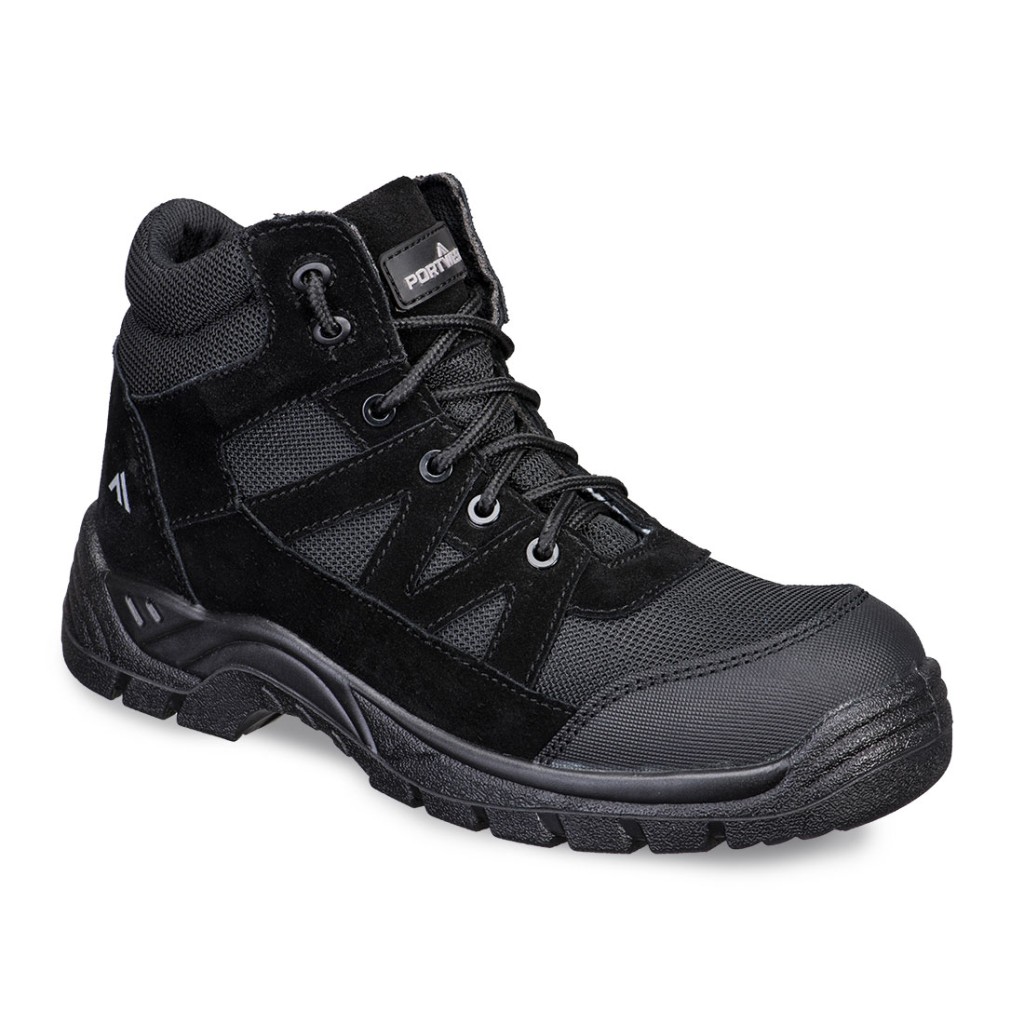 A black composite safety boot with a composite toecap and anti-slip sole, providing lightweight safety protection for site and industrial use.