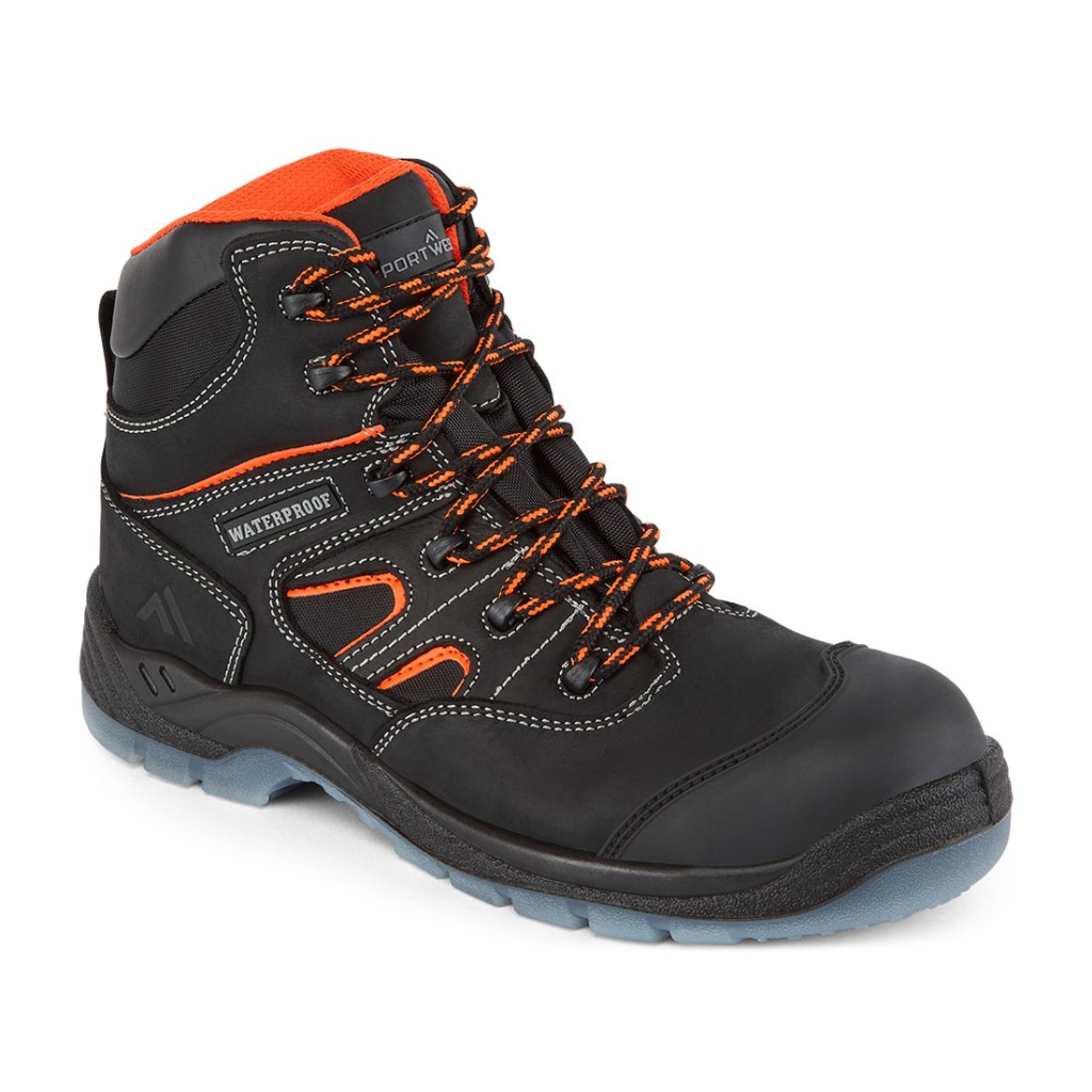 A black composite safety boot with a composite toecap and anti-slip sole, providing lightweight safety protection for site and industrial use.