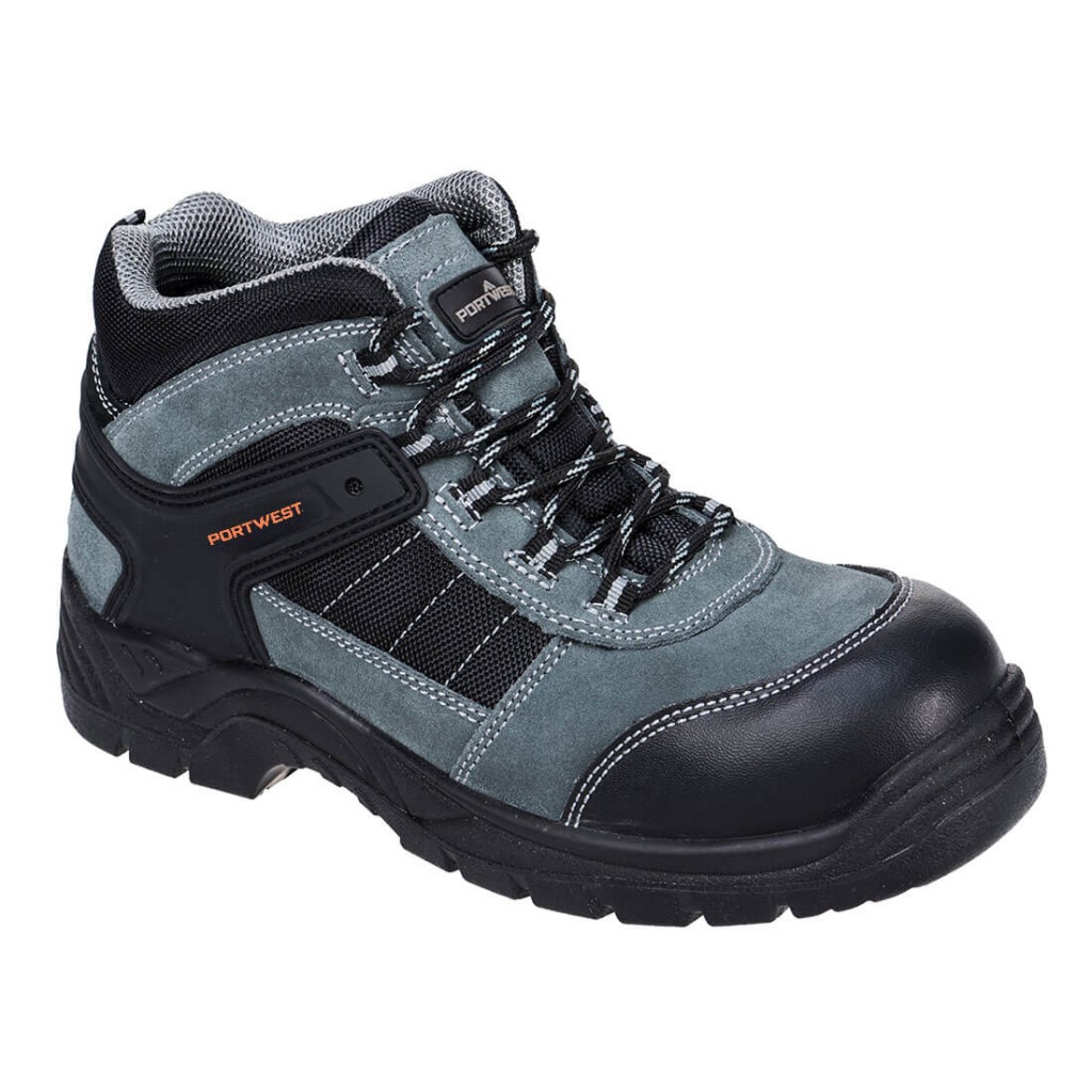 A black composite safety boot with a composite toecap and anti-slip sole, providing lightweight safety protection for site and industrial use.