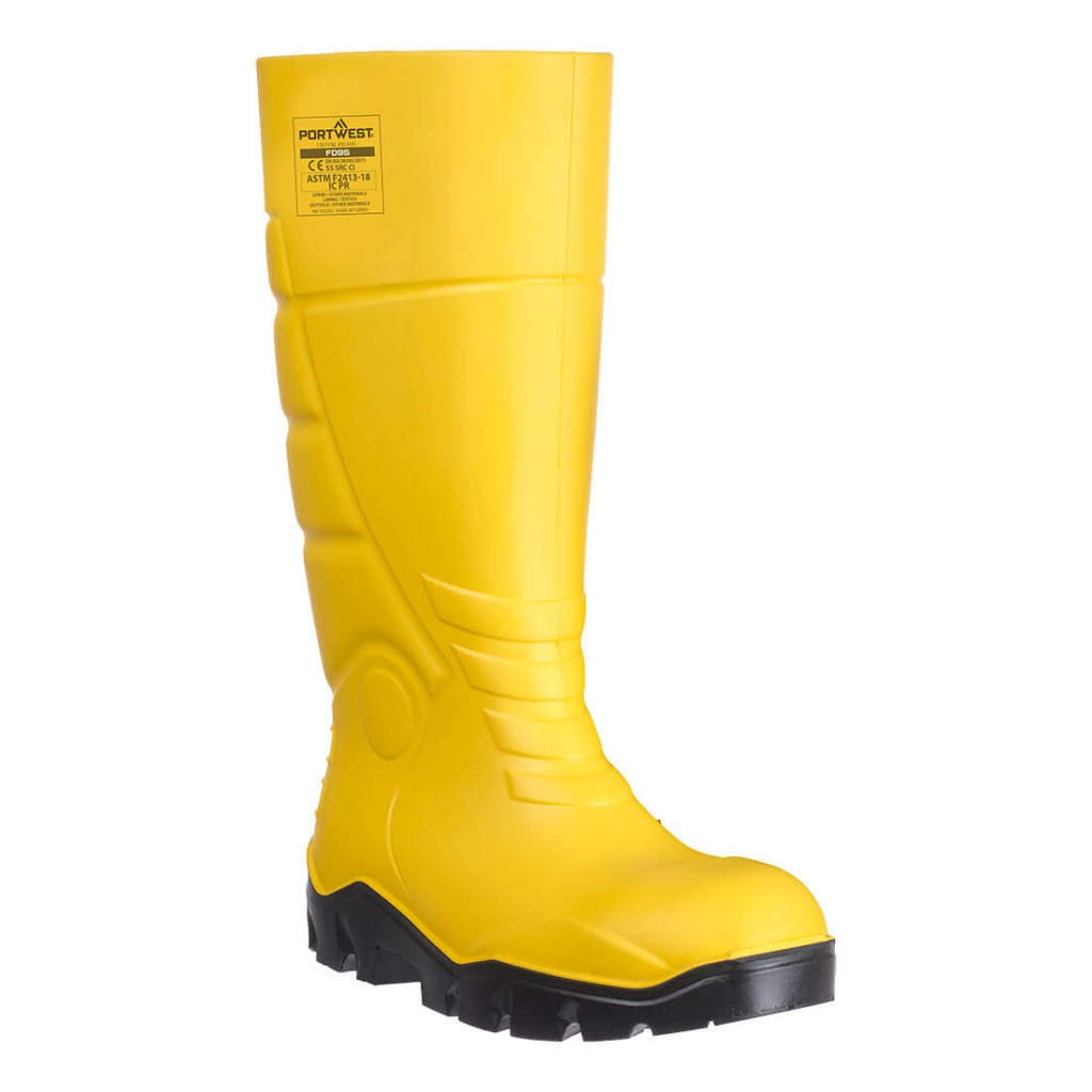 A yellow workwear garment designed for use on construction sites and in industrial work environments.,