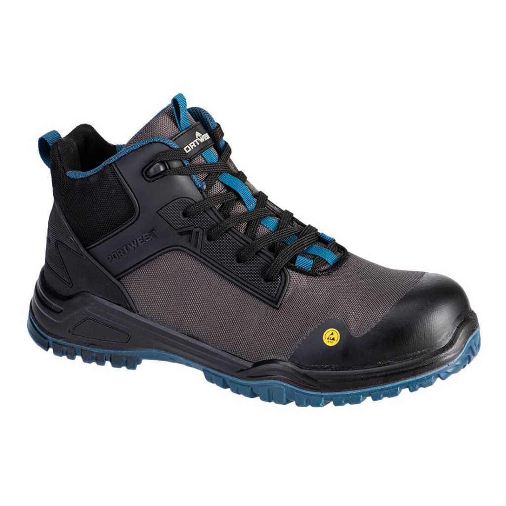 A black composite safety boot with a composite toecap and anti-slip sole, providing lightweight safety protection for site and industrial use.