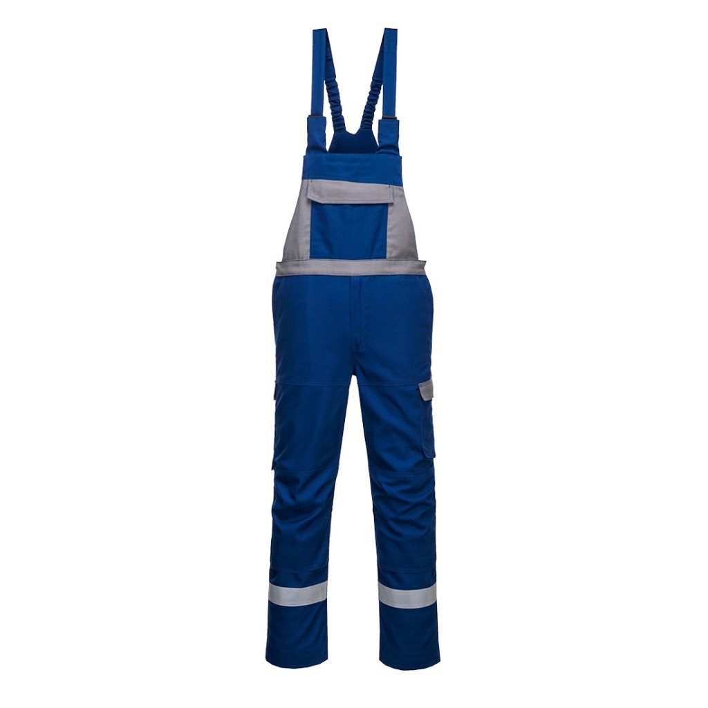 A blue workwear garment featuring flame-resistant fabric, suitable for a wide range of outdoor and site work applications.