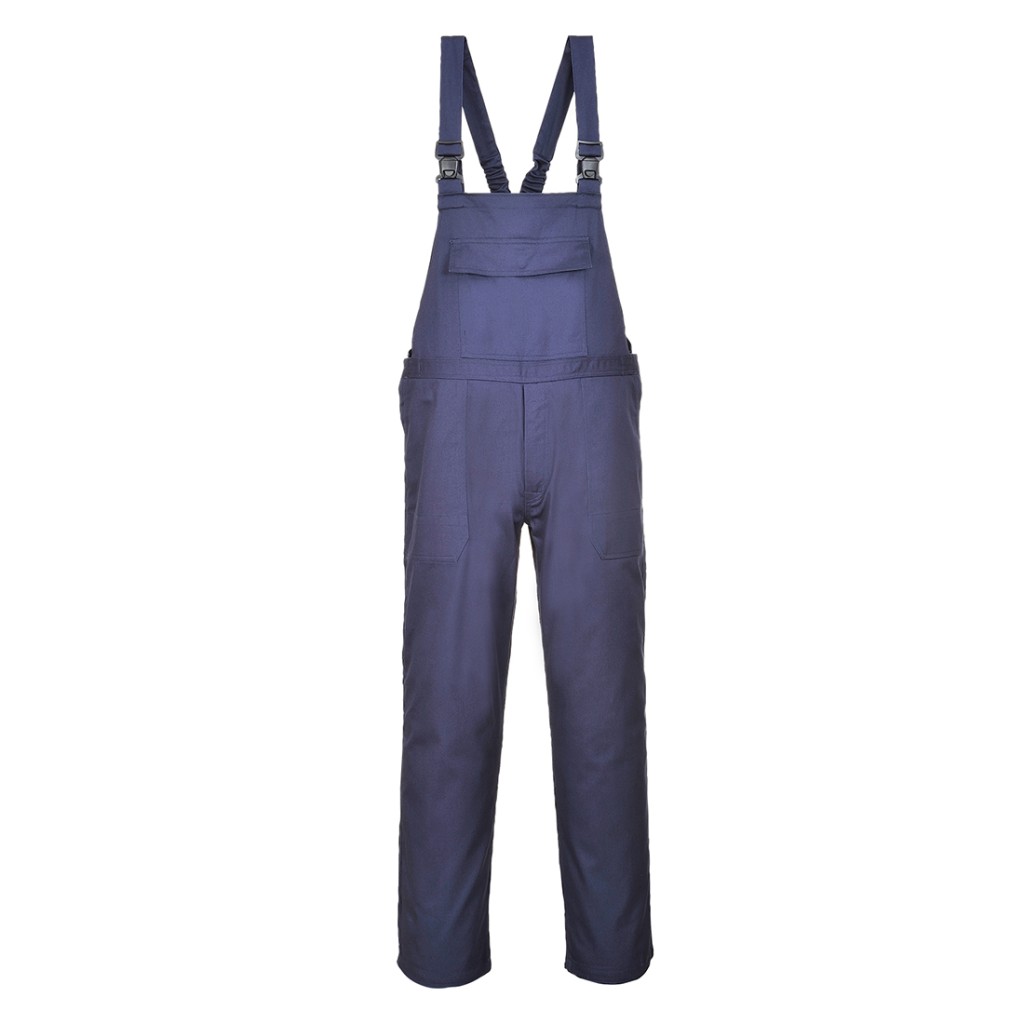 A navy blue workwear garment featuring flame-resistant fabric, suitable for a wide range of outdoor and site work applications.