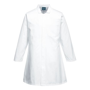 A white jacket featuring functional pockets, suitable for a wide range of outdoor and site work applications.