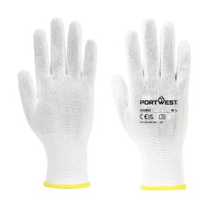 A pair of work gloves with a textured grip palm and adjustable wrist closure, designed for general site use.