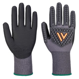 A pair of black disposable nitrile gloves with a textured fingertip for grip, offering protection against chemicals and contaminants.