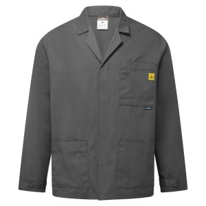 A grey jacket featuring anti-static properties, suitable for a wide range of outdoor and site work applications.