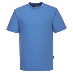 A blue work shirt featuring anti-static properties, suitable for a wide range of outdoor and site work applications.