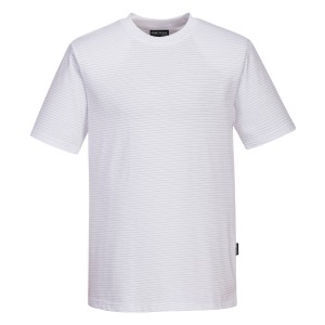 A white work shirt featuring anti-static properties, suitable for a wide range of outdoor and site work applications.