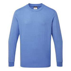 A blue work shirt featuring anti-static properties, suitable for a wide range of outdoor and site work applications.