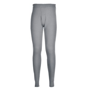 A pair of grey work trousers featuring a warm thermal lining, suitable for a wide range of outdoor and site work applications.
