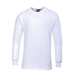 A white work shirt featuring a warm thermal lining, suitable for a wide range of outdoor and site work applications.