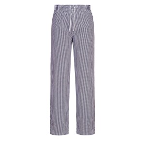 A pair of blue work trousers designed for use on construction sites and in industrial work environments.,