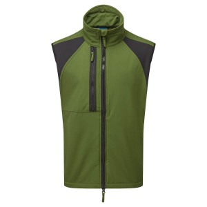 A green workwear garment designed for use on construction sites and in industrial work environments.,