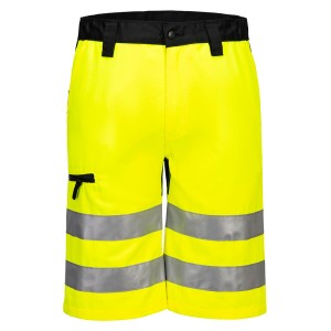A high-visibility yellow workwear garment featuring retroreflective tape panels, suitable for a wide range of outdoor and site work applications.