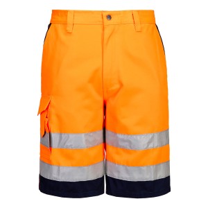 A high-visibility orange workwear garment featuring retroreflective tape panels, suitable for a wide range of outdoor and site work applications.