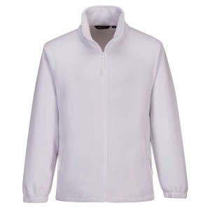 A white workwear garment designed for use on construction sites and in industrial work environments.,