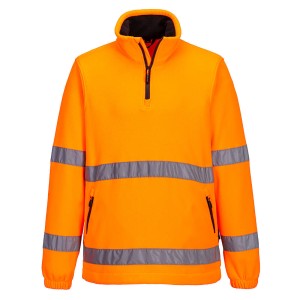 A high-visibility orange workwear garment featuring retroreflective tape panels, a full-length zip front, suitable for a wide range of outdoor and site work applications.