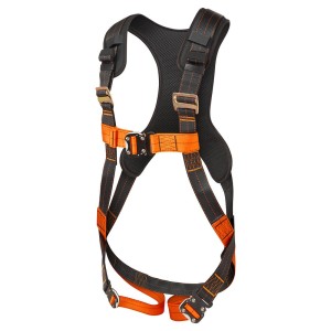A black workwear garment designed for use on construction sites and in industrial work environments.,