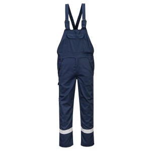 A navy blue workwear garment featuring flame-resistant fabric, suitable for a wide range of outdoor and site work applications.