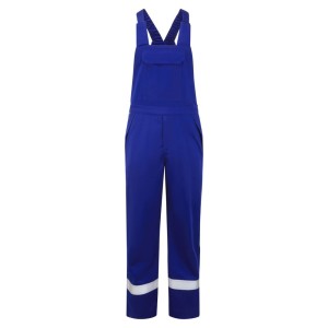 A blue workwear garment featuring flame-resistant fabric, suitable for a wide range of outdoor and site work applications.