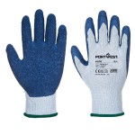 A pair of grey disposable nitrile gloves with a textured fingertip for grip, offering protection against chemicals and contaminants.
