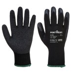 A pair of black disposable nitrile gloves with a textured fingertip for grip, offering protection against chemicals and contaminants.