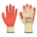 A pair of orange disposable nitrile gloves with a textured fingertip for grip, offering protection against chemicals and contaminants.