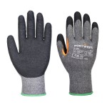 A pair of grey disposable nitrile gloves with a textured fingertip for grip, offering protection against chemicals and contaminants.