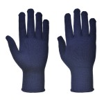 A pair of navy blue work gloves with a textured grip palm and adjustable wrist closure, designed for general site use.