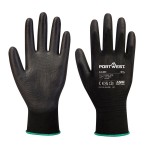 A pair of black work gloves with a textured grip palm and adjustable wrist closure, designed for general site use.