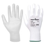 A pair of white work gloves with a textured grip palm and adjustable wrist closure, designed for general site use.
