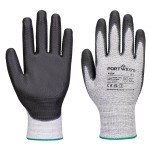 A pair of grey work gloves with a textured grip palm and adjustable wrist closure, designed for general site use.
