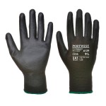 A pair of black work gloves with a textured grip palm and adjustable wrist closure, designed for general site use.