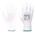 A pair of white work gloves with a textured grip palm and adjustable wrist closure, designed for general site use.