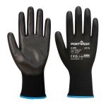 A pair of black work gloves with a textured grip palm and adjustable wrist closure, designed for general site use.