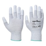 A pair of grey work gloves with a textured grip palm and adjustable wrist closure, designed for general site use.