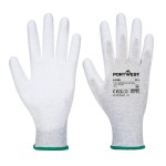 A pair of grey work gloves with a textured grip palm and adjustable wrist closure, designed for general site use.