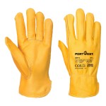 A pair of tan work gloves with a textured grip palm and adjustable wrist closure, designed for general site use.
