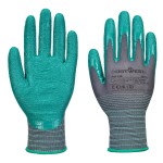 A pair of grey disposable nitrile gloves with a textured fingertip for grip, offering protection against chemicals and contaminants.