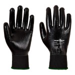 A black jacket designed for use on construction sites and in industrial work environments.,