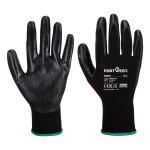 A pair of black disposable nitrile gloves with a textured fingertip for grip, offering protection against chemicals and contaminants.