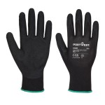 A pair of black disposable nitrile gloves with a textured fingertip for grip, offering protection against chemicals and contaminants.