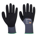 A pair of grey disposable nitrile gloves with a textured fingertip for grip, offering protection against chemicals and contaminants.