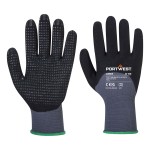 A pair of grey disposable nitrile gloves with a textured fingertip for grip, offering protection against chemicals and contaminants.