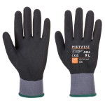 A pair of black disposable nitrile gloves with a textured fingertip for grip, offering protection against chemicals and contaminants.