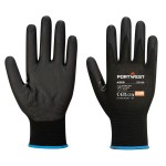 A pair of black disposable nitrile gloves with a textured fingertip for grip, offering protection against chemicals and contaminants.