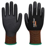 A pair of black disposable nitrile gloves with a textured fingertip for grip, offering protection against chemicals and contaminants.