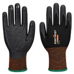 A pair of black disposable nitrile gloves with a textured fingertip for grip, offering protection against chemicals and contaminants.